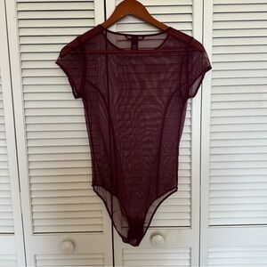 Victoria’s Secret Sheer Mesh Bodysuit Burgundy Lingerie Size M